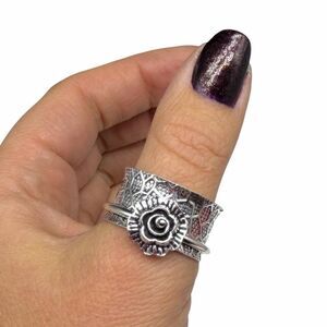 Rose Meditation Spinner Ring Size 12 925 Sterling Silver Overlay Band Flower